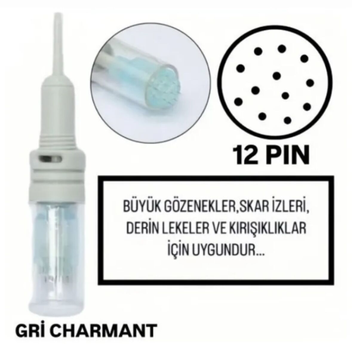 Gri Charmant - 12 PIN Değiştirilebilir Kartuş Dermapen  Ucu (İğne)