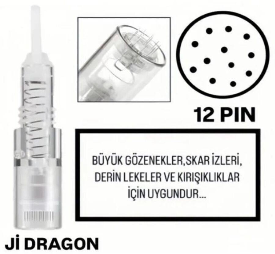 Ji Dragon - 12 PIN Değiştirilebilir Kartuş Dermapen Ucu (İğne)