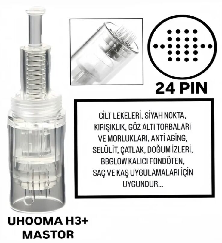 Uhooma H3+ -Mastor - Vidalı 24 PIN Değiştirilebilir Kartuş Dermapen Ucu (İğne)