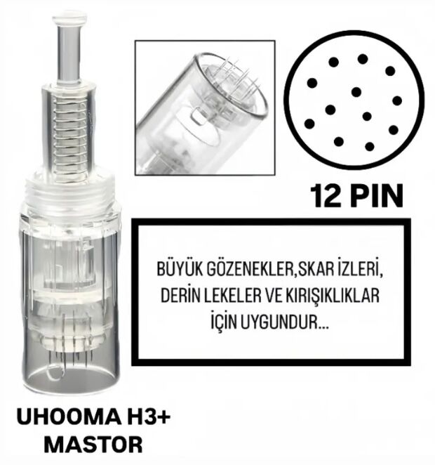 Uhooma H3+ -Mastor - Vidalı 12 PIN Değiştirilebilir Kartuş Dermapen Ucu (İğne)