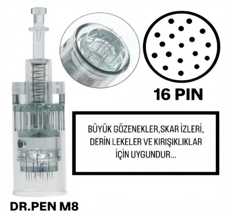 Dr.Pen M8 ve A6S Uyumlu - 16 PIN Değiştirilebilir Kartuş Dermapen Ucu (İğne)