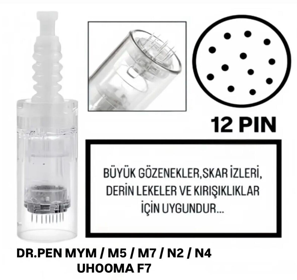 Dr. Pen MYM-M5-M7-N2-N4 - Uhooma F7 Uyumlu 12 PIN Değiştirilebilir Kartuş Dermapen Ucu (İğne)