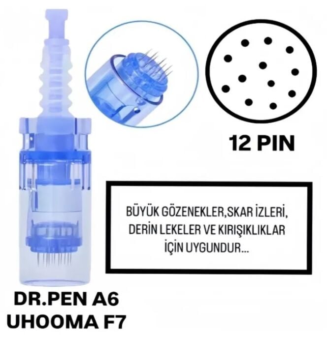 Dr.Pen A6 - Uhooma F7 Uyumlu - 12 PIN Değiştirilebilir Kartuş Dermapen Ucu (İğne)