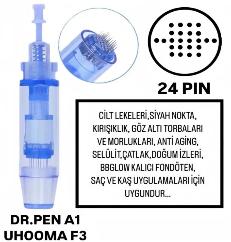 Dr.Pen A1 - Uhooma F3 Uyumlu - 24 PIN Değiştirilebilir Kartuş Dermapen Ucu (İğne)