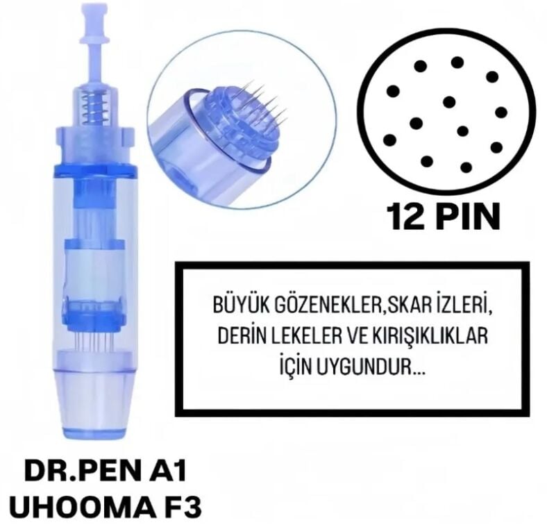 Dr.Pen A1 - Uhooma F3 Uyumlu - 12 PIN Değiştirilebilir Kartuş Dermapen Ucu (İğne)