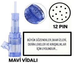 Mavi Vidalı 12 PIN Değiştiştirilebilir Kartuş Dermapen Ucu (İğne)