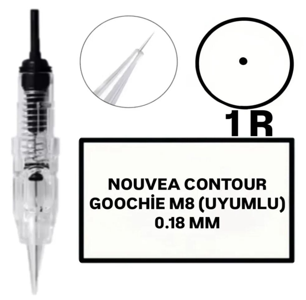 Nouvea Contour - Goochie M8 Uyumlu-0.18mm-R1 Değiştirilebilir Kartuş Kalıcı Makyaj Ucu (İğne)