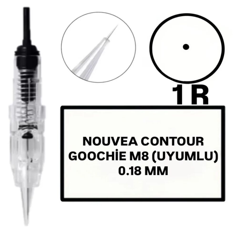 Nouvea Contour - Goochie M8 Uyumlu-0.18mm-R1 Değiştirilebilir Kartuş Kalıcı Makyaj Ucu (İğne)