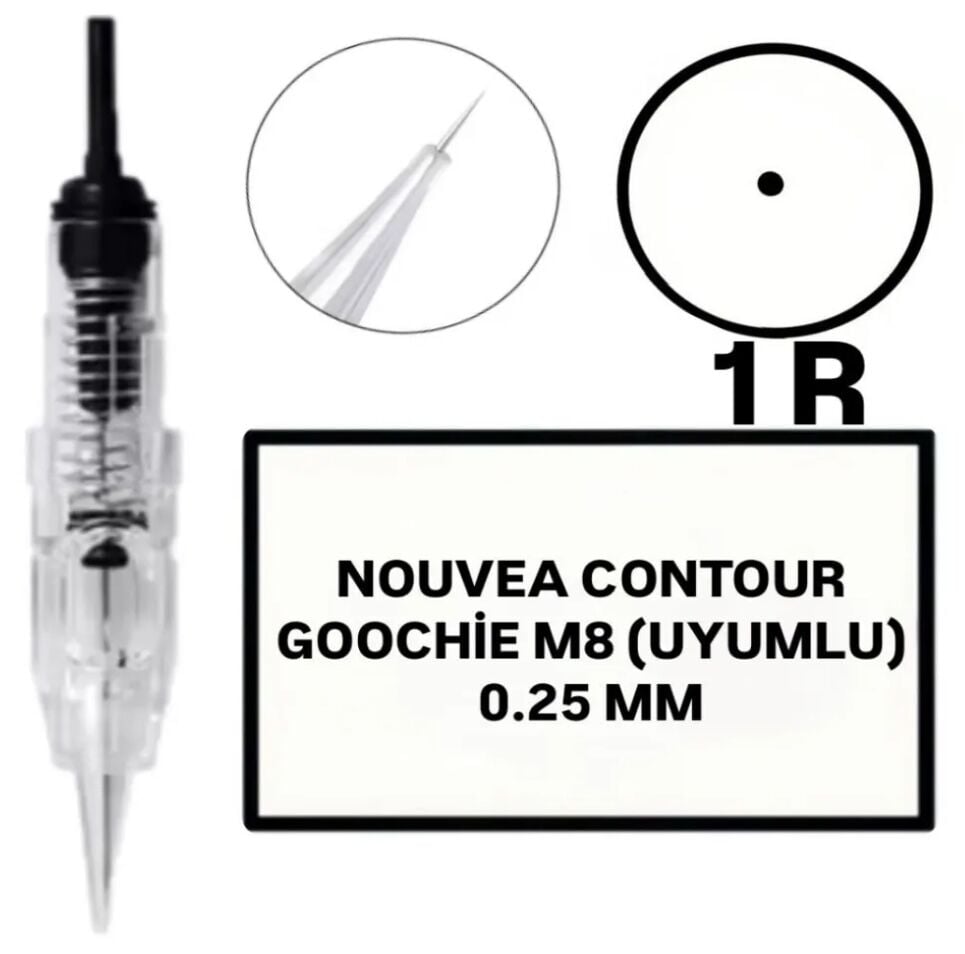 Nouvea Contour - Goochie M8 Uyumlu-0.25mm-R1 Değiştirilebilir Kartuş Kalıcı Makyaj Ucu (İğne)
