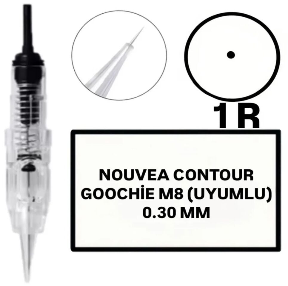 Nouvea Contour - Goochie M8 Uyumlu-0.30mm-R1 Değiştirilebilir Kartuş Kalıcı Makyaj Ucu (İğne)