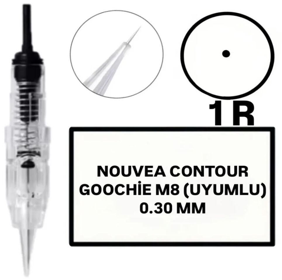Nouvea Contour - Goochie M8 Uyumlu-0.30mm-R1 Değiştirilebilir Kartuş Kalıcı Makyaj Ucu (İğne)
